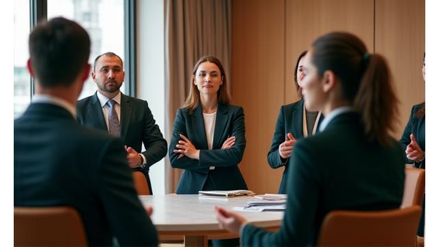 Professionisti finanziari in un ufficio di Milano che partecipano a una sessione di riduzione dello stress.