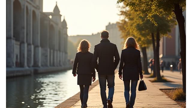 Persone che camminano con consapevolezza lungo un canale a Milano.