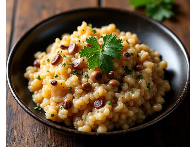 Risotto ai funghi porcini con lenticchie rosse, twist vegetariano.