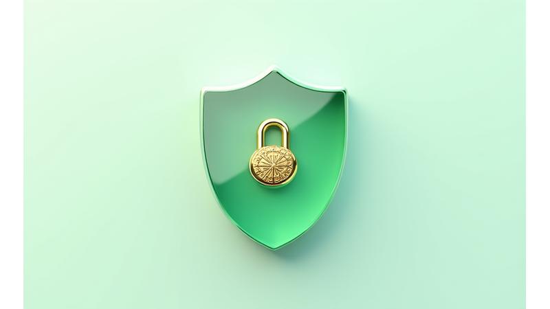 Icona stilizzata di uno scudo con un lucchetto dorato, che simboleggia protezione e sicurezza dei dati.
